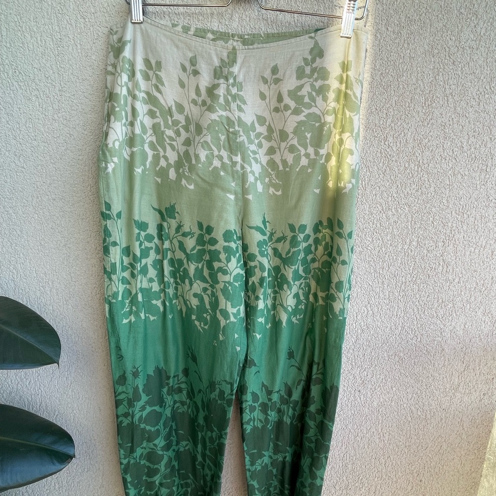 April Cornell 100% Cotton Floral Print Green Ombre Botanical Vintage Pants
